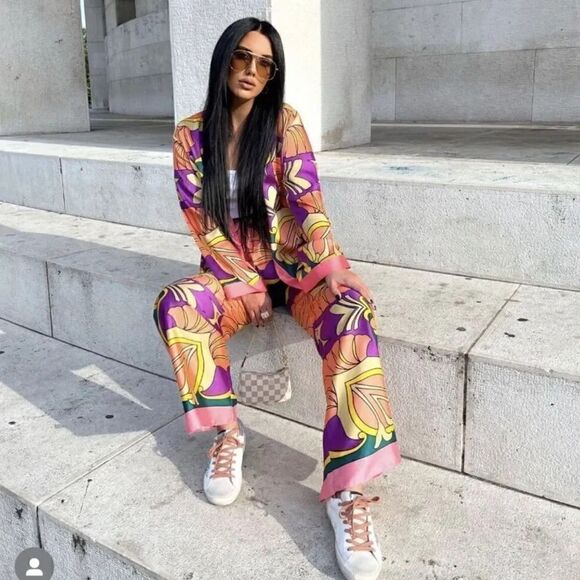 ZARA PRINTED PAJAMA-STYLE PANTS - Picture 1 of 16